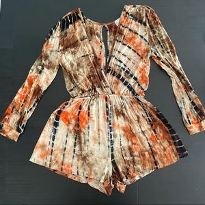 Audrey3+1 Tie Dye Long Sleeve V Neck Romper Size Medium